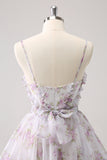 Lilac A-Line Floral Utskrifter Ruffled Tiered Tylle Homecoming Dress