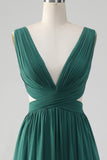 Dark Green A Line Chiffon Long brudepike kjole med blonder opp tilbake