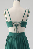 Dark Green A Line Chiffon Long brudepike kjole med blonder opp tilbake