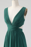 Dark Green A Line Chiffon Long brudepike kjole med blonder opp tilbake