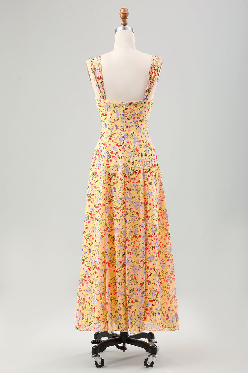 Load image into Gallery viewer, Gul blomst A Line Korsett Bryllup Guest Dress