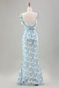 Load image into Gallery viewer, Hvit blå blomst havfrue lang brudekjole med spalt