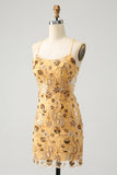 Glitter Yellow Sequined Embroidery Tight Short Homecoming Dress med perler