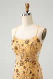 Glitter Yellow Sequined Embroidery Tight Short Homecoming Dress med perler