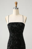 Chic Glitter Black Spaghetti stropper Tight Homecoming Dress med paljetter