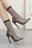 Sparkly Black Pointed Toe Net Stiletto høye hæler