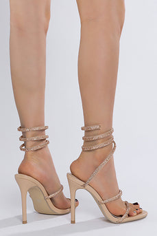 Sparkly Golden Beaded Stiletto High Heels Sandaler