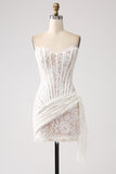 Classy Lace White Short Graduation Dress med snørerygg