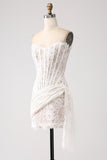 Classy Lace White Short Graduation Dress med snørerygg