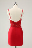 Sparkly Red Bodycon Spaghetti stropper Homecoming kjole med paljetter