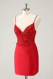 Sparkly Red Bodycon Spaghetti stropper Homecoming kjole med paljetter