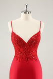 Sparkly Red Bodycon Spaghetti stropper Homecoming kjole med paljetter