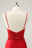 Sparkly Red Bodycon Spaghetti stropper Homecoming kjole med paljetter