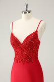 Sparkly Red Bodycon Spaghetti stropper Homecoming kjole med paljetter