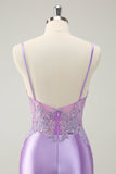 Sparkly Bodycon Lilac Spaghetti stropper Homecoming kjole med paljetter