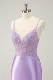 Sparkly Bodycon Lilac Spaghetti stropper Homecoming kjole med paljetter