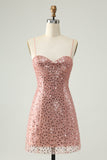 Sparkly Blush Spaghetti stropper paljetter En linje kort Homecoming kjole