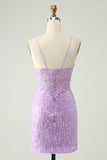 Sparkly Lilac Sequins Bodycon Mini Homecoming kjole med spalte