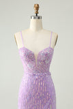 Sparkly Lilac Sequins Bodycon Mini Homecoming kjole med spalte