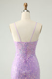 Sparkly Lilac Sequins Bodycon Mini Homecoming kjole med spalte