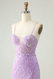 Sparkly Lilac Sequins Bodycon Mini Homecoming kjole med spalte