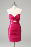 Fuchsia Bodycon Sweetheart Nøkkelhullet Kort Homecoming Dress