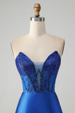 Sparkly Royal Blue Tight Strapless Short Homecoming Dress med perler