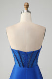 Sparkly Royal Blue Tight Strapless Short Homecoming Dress med perler