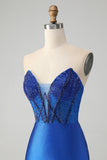 Sparkly Royal Blue Tight Strapless Short Homecoming Dress med perler