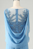 Saprkly Blue Mermaid Beaded Appliques Mother of Bride Kjole med sjal