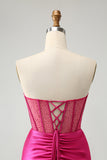 Glitrende Fuchsia Stram Beaded Korsett Stroppeløs Homecoming Kjole