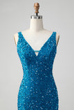 Sparkly Sage Bodycon V Neck Sequin Kort Homecoming kjole med dusk