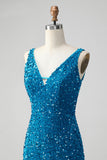 Sparkly Sage Bodycon V Neck Sequin Kort Homecoming kjole med dusk