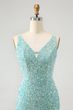 Sparkly Sage Bodycon V Neck Sequin Kort Homecoming kjole med dusk