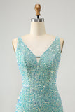 Sparkly Sage Bodycon V Neck Sequin Kort Homecoming kjole med dusk