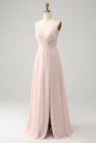 Rosa A Line V Neck Chiffon Long brudepike kjole med Slit