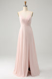 Rosa A Line V Neck Chiffon Long brudepike kjole med Slit