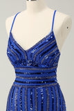 Sparkly Royal Blue Tight Sequined Spaghetti stropper Homecoming Dress