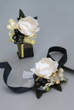 Luksus svart hvit Homecoming Wrist Corsage og Boutonniere sett for menn