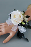 Luksus svart hvit Homecoming Wrist Corsage og Boutonniere sett for menn