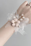 Blush Bryllup Wrist Corsage med Perle