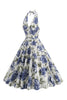 Load image into Gallery viewer, Halter White Blue A Line Floral Trykt 1950-tallet kjole