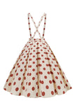 Aprikos Polka prikker En linje stropper Overall Vintage Dress