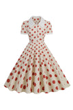 Rød polka prikker i retrostil Vintage Swing kjole med hetteermer