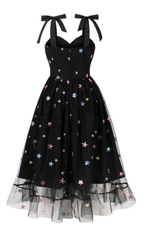 A-Line Black Pin Up 1950-tallet Kjole med stjerner