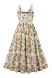 Rosa A-linje Pin Up 1950-tallet kjole med blomst trykt