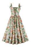 Rosa A-linje Pin Up 1950-tallet kjole med blomst trykt