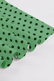 Grønn jakkehals Polka Dots Vintage kjole med korte ermer