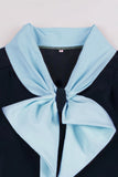 A-Line Navy Retro Button Up Vintage kjole med korte ermer
