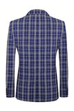 Royal Blue Plaid Peak Lapel Double Breasted 2 Piece herredress